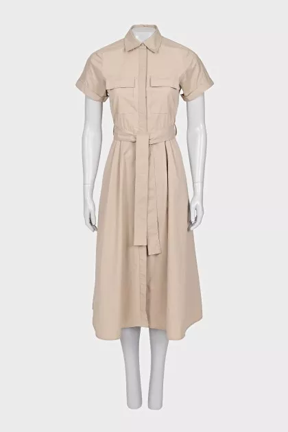 Beige short sleeve midi dress