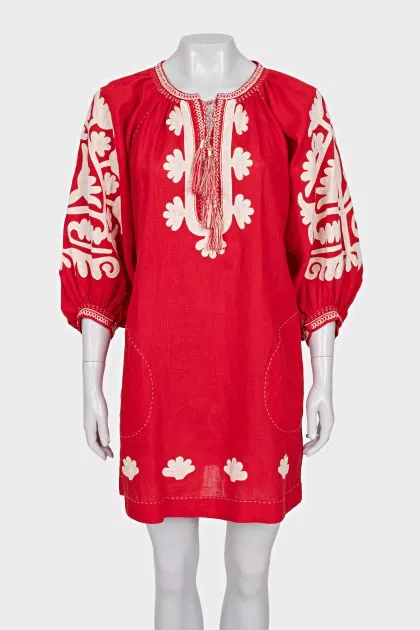 Red linen dress