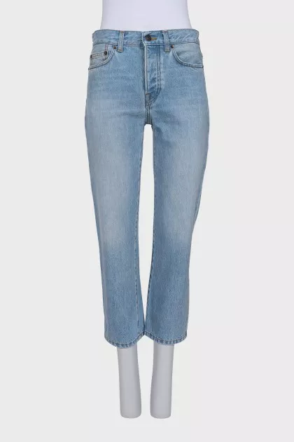 Blue straight fit jeans with buttons