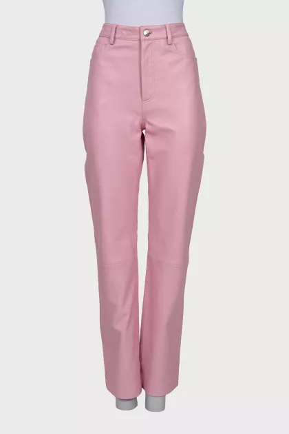 Pink high waist leather trousers