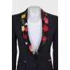 Cropped jacket with floral print on lapels