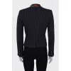 Cropped jacket with floral print on lapels