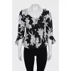 Silk blouse with ruffles in floral print