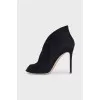 Black suede open toe ankle boots