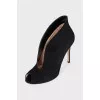 Black suede open toe ankle boots