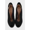 Black suede open toe ankle boots