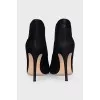 Black suede open toe ankle boots