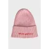 Knitted pink hat with embroidery