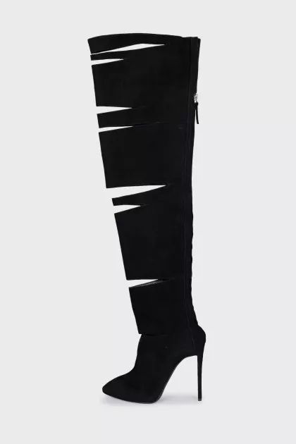 Suede boots with slits