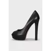 Black leather open toe shoes