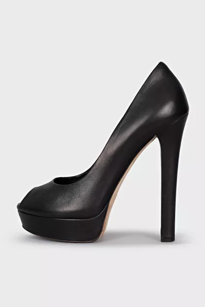Black leather open toe shoes