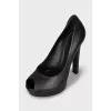 Black leather open toe shoes