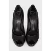 Black leather open toe shoes