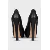Black leather open toe shoes