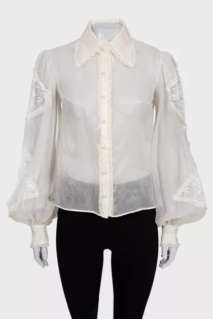 Transparent blouse with lace