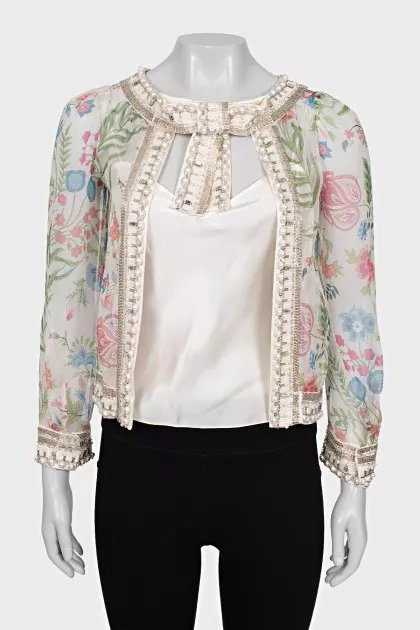 Silk blouse decorated with crystals and beads