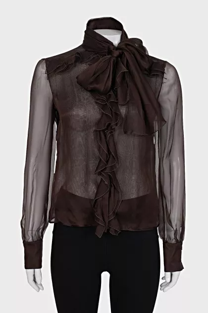 Transparent blouse with silk bow