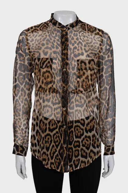 Translucent silk blouse with animal print