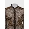 Translucent silk blouse with animal print