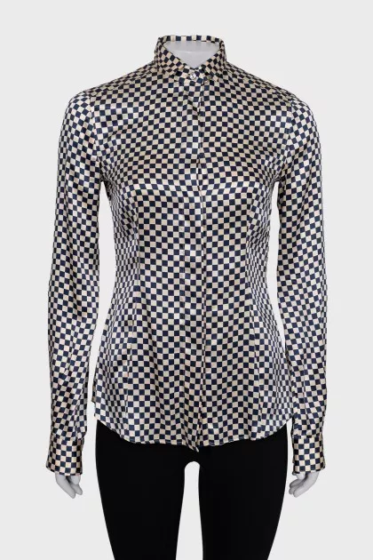 Checkered blouse with detachable collar
