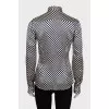 Checkered blouse with detachable collar