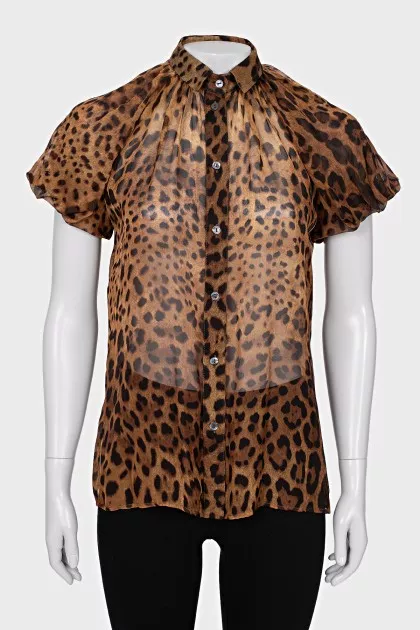 Sheer silk blouse with animal print