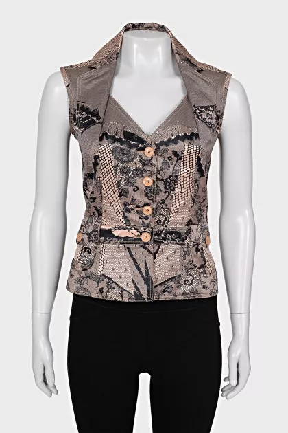 Printed button down vest