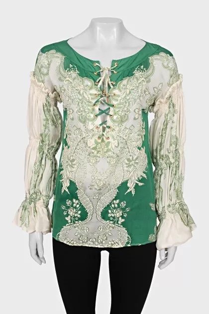 Silk blouse with lacing