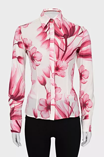 Fitted printed silk blouse
