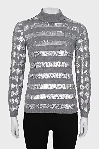 Striped wool turtleneck with sequins