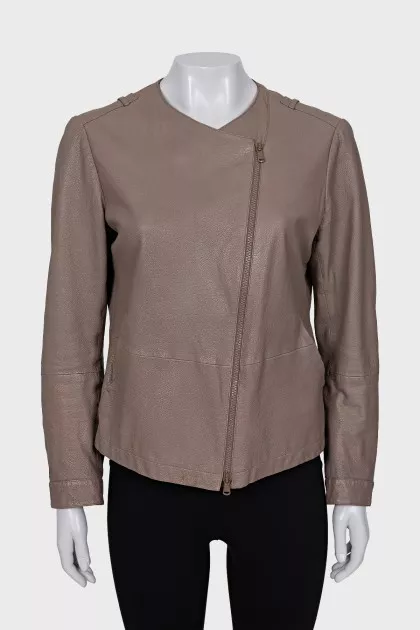 Brown leather jacket with zip