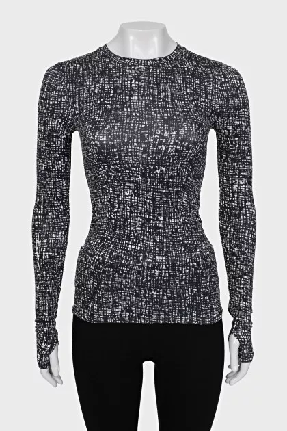 Fitted long sleeve printed top