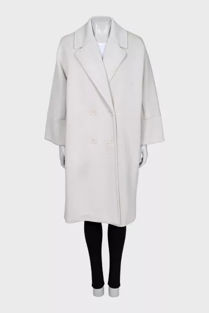 Gray straight cut coat with a button