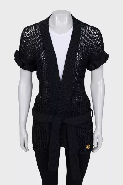 Knitted cardigan with belt