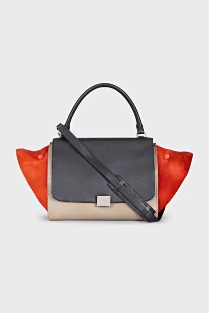 Trapeze leather and suede bag