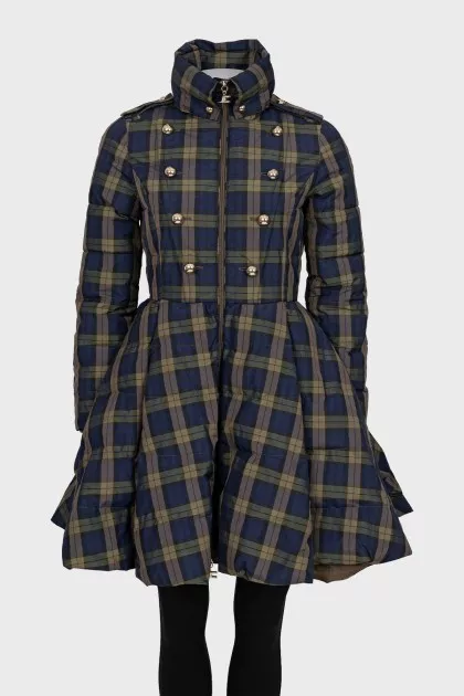 Fitted puffer jacket with a checkered print