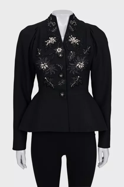 Fitted jacket decorated with embroidery and crystals