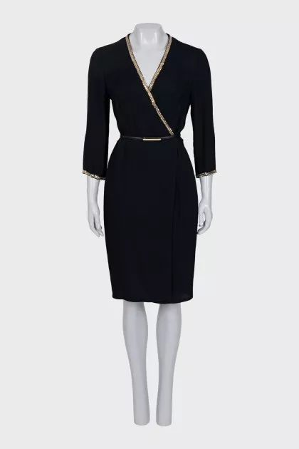 Wrap dress with gold decor