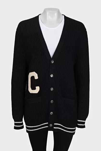 Wool cardigan with brand logo