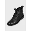 Leather boots with zip and laces