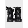 Leather boots with zip and laces