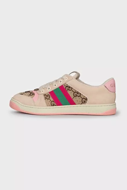 Beige sneakers with rhinestones