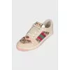Beige sneakers with rhinestones