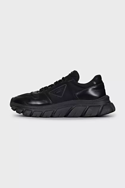 Men's textile and leather sneakers with logo