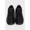 Men's textile and leather sneakers with logo