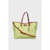 Canvas printed bag with leather strap