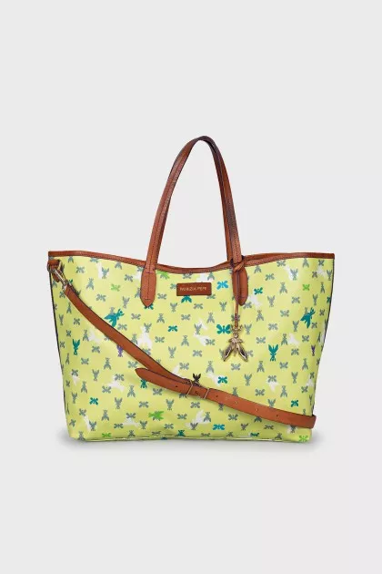 Canvas printed bag with leather strap