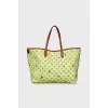 Canvas printed bag with leather strap