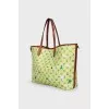 Canvas printed bag with leather strap