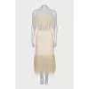 Raffia fringed top and skirt suit